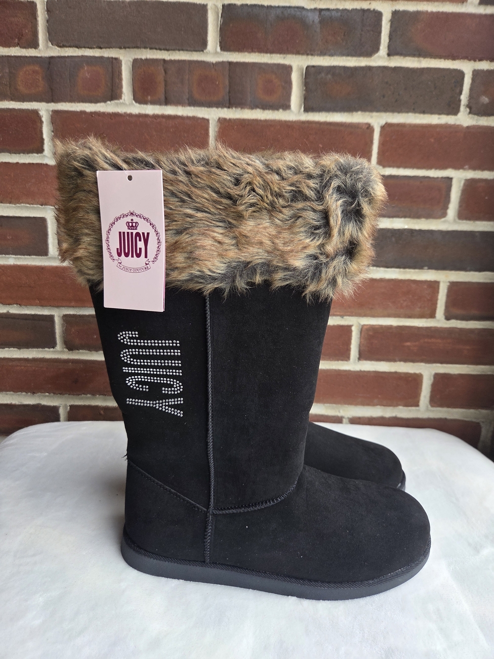 Juicy Couture J-Kalming Faux Fur Rhinestone Boots Black Women’s 11 M NWT